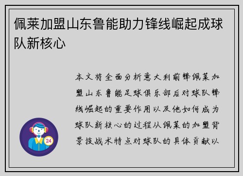 佩莱加盟山东鲁能助力锋线崛起成球队新核心 佩莱加盟山东鲁能助力锋线崛起成球队新核心